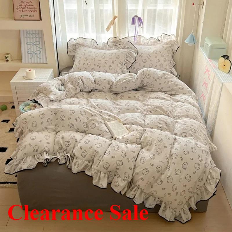 2025 новый кремовый кружевной девичий пудровый клетчатый корейская версия кровать 4 предмета стиранный хлопок двухслойная пряжа пододеяльник общежитие