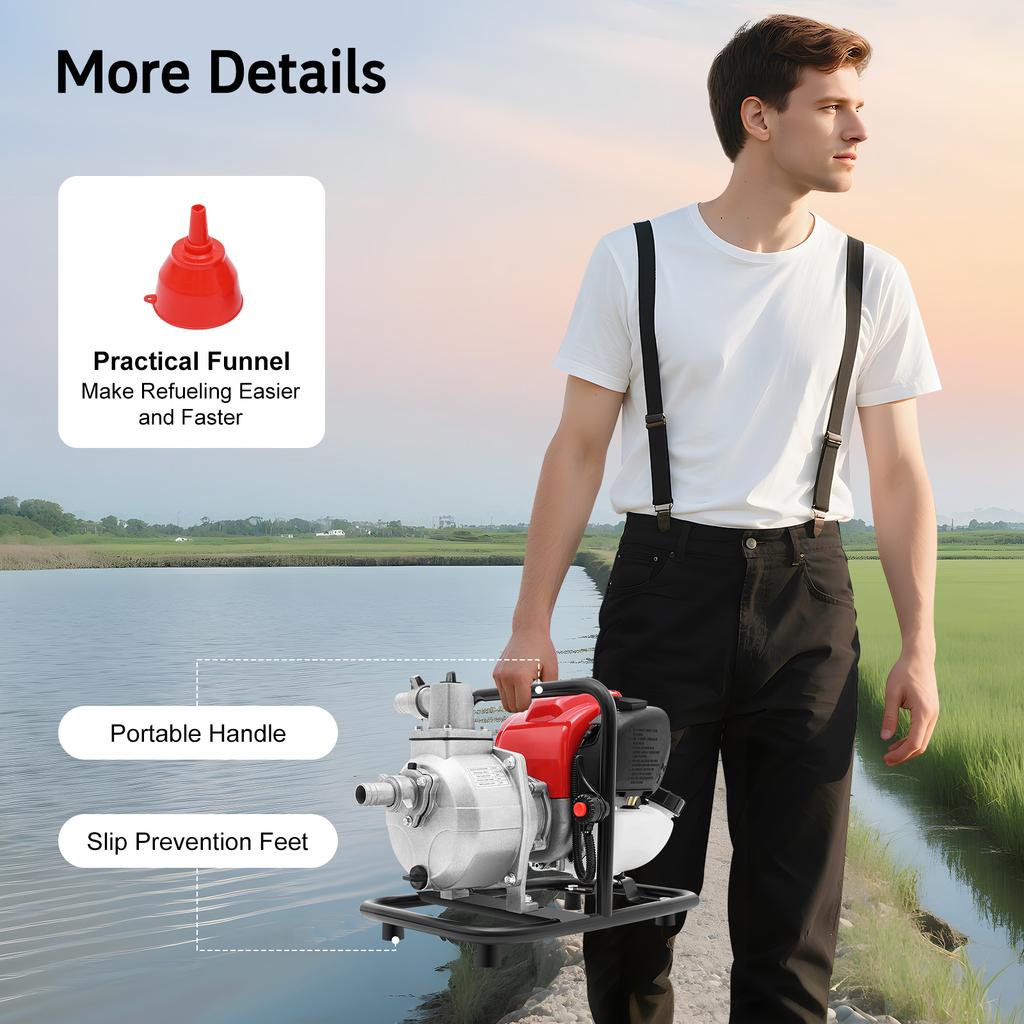 1.2KW 38cc Gasoline Water Pump High Flow 35GPM 4-Stroke for Farm Irrigation Fire Rescue Drainage 98ft Head