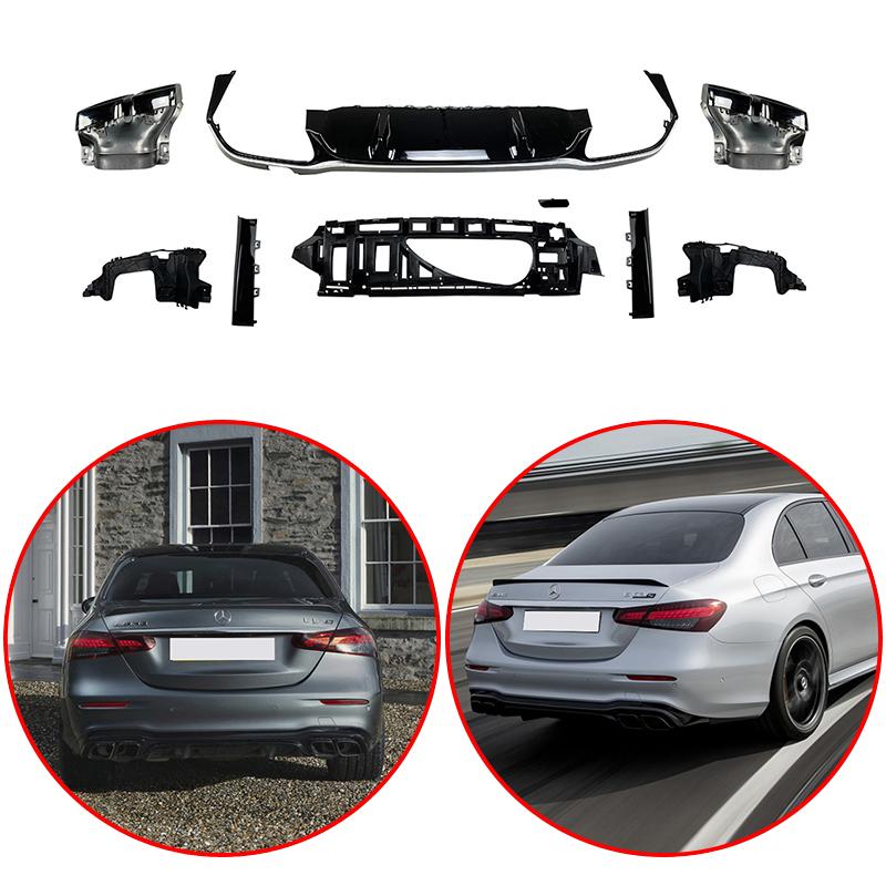 For Benz E-Class W213 E260 E63S AMG 2025-2025 High Quality Car Rear Bumper Lip With Exhaust Hole Body Kit Glossy Black Silver