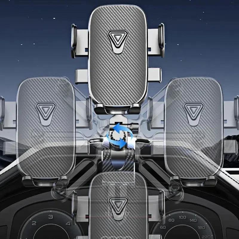 Автомобильный держатель для телефона 2-в-1: Присоска и металлический зажим-крокодил, вращающийся на 360° кронштейн с защитой от тряски для телефонов 3,5-7" - крепление на приборную панель/вентиляционное отверстие, освобождение одной рукой