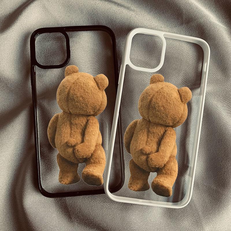 Cartoon Teddy Bear Couple Phone Case For iPhone 14 Pro MAX 15 11 13 12 XS X SE20 XR 7 8Plus Shockproof Bumper Clear Cover Fundas