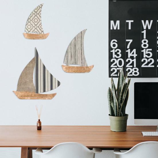 3 Pcs Wooden Sailboat Nautical Wall Art Rustic Ocean Coastal Hanging Sculpture Mediterranean Style Lake House Wall Decor for Bathroom