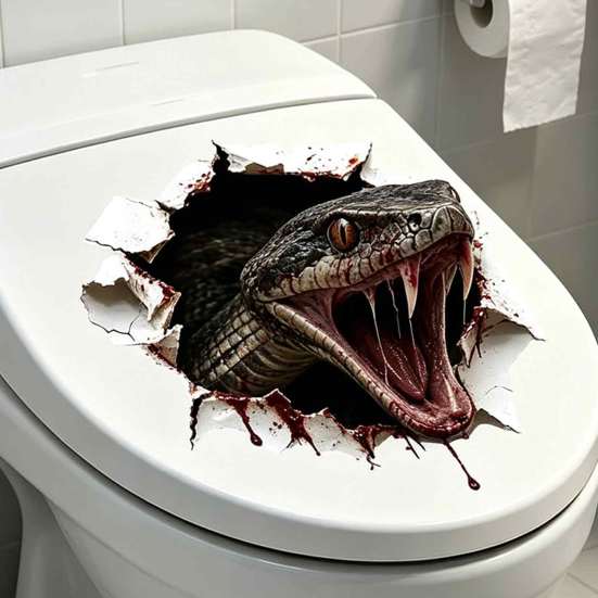 Creative Restroom Wall Decor 3D Viper Toilet Seat Sticker, Realistic Snake Decal, Waterproof PVC Adhesive Scary Stickers Art for Bathroom Tank, Funny