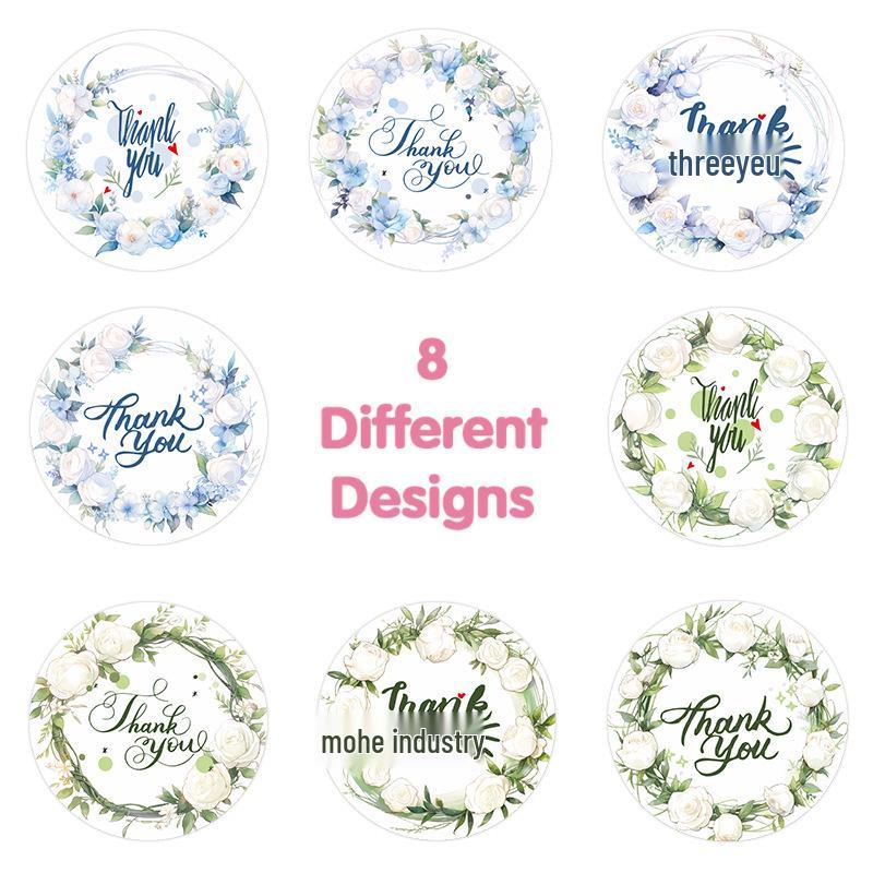 Coated Paper Rose Stickers: Thank You Adhesive Labels for Gift Packaging and Box Sealing