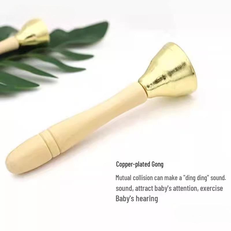 Jingle Bells Musical Instrument for First-Grade Music Class - Wooden Handle & Red Rope Copper-Plated Bell