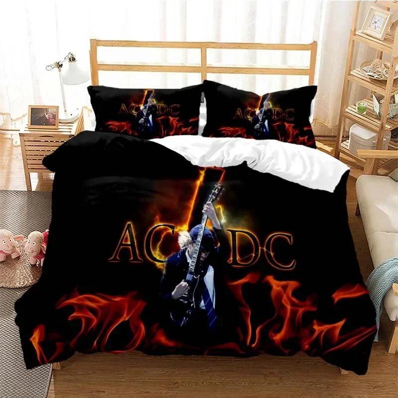 Комплект постельного белья с 3D-печатью AC/DC Rock Band Одинарный Полуторный Двуспальный Квинсайз Кингсайз Кал-Кингсайз Комплект постельного белья