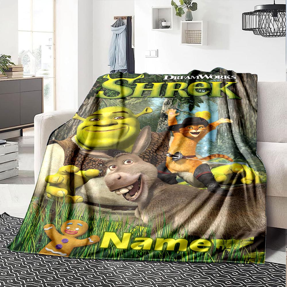 Custom Name Shrek Theme Printed Blanket - Perfect for Couch, Bed, Travel & Outdoor Use | Machine Washable, Cozy & Durable.