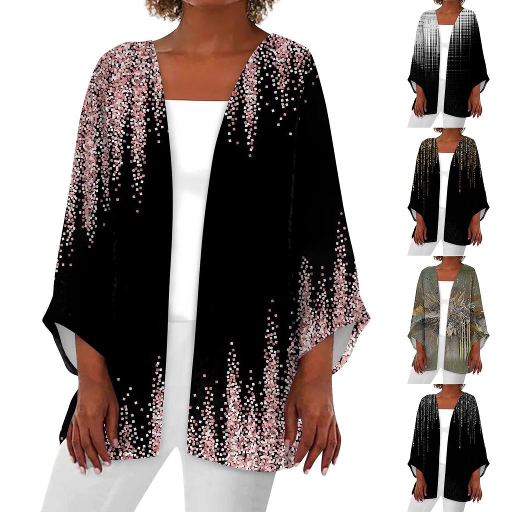Women's Casual Fashion Retro Printed Lightweight Medium Length Jacket Cardigan