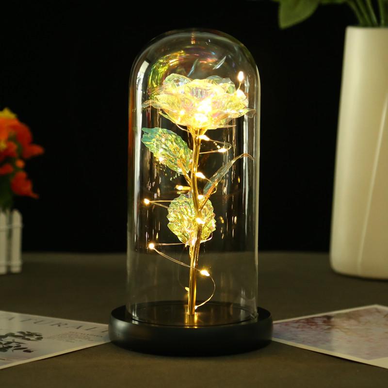 Gold rose glass cover ornament, creative gift for Mother's Day Valentine's Day, luminous LED night light