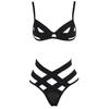 Black Sexy Bra Charming Suit Underwear Cutout Sheer Tie Mesh Thong