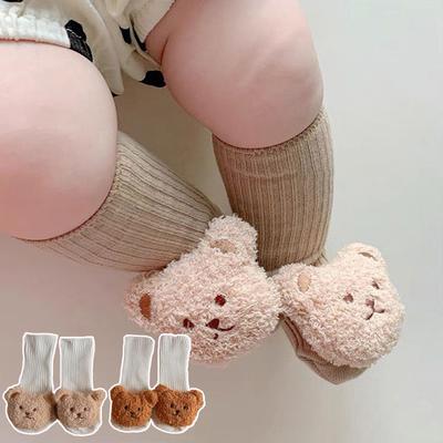 Корейский мультяшный носок для малышей с медведем, милый носок средней длины для мальчиков и девочек, мягкий носок для младенцев и малышей, однотонный носок для новорожденных