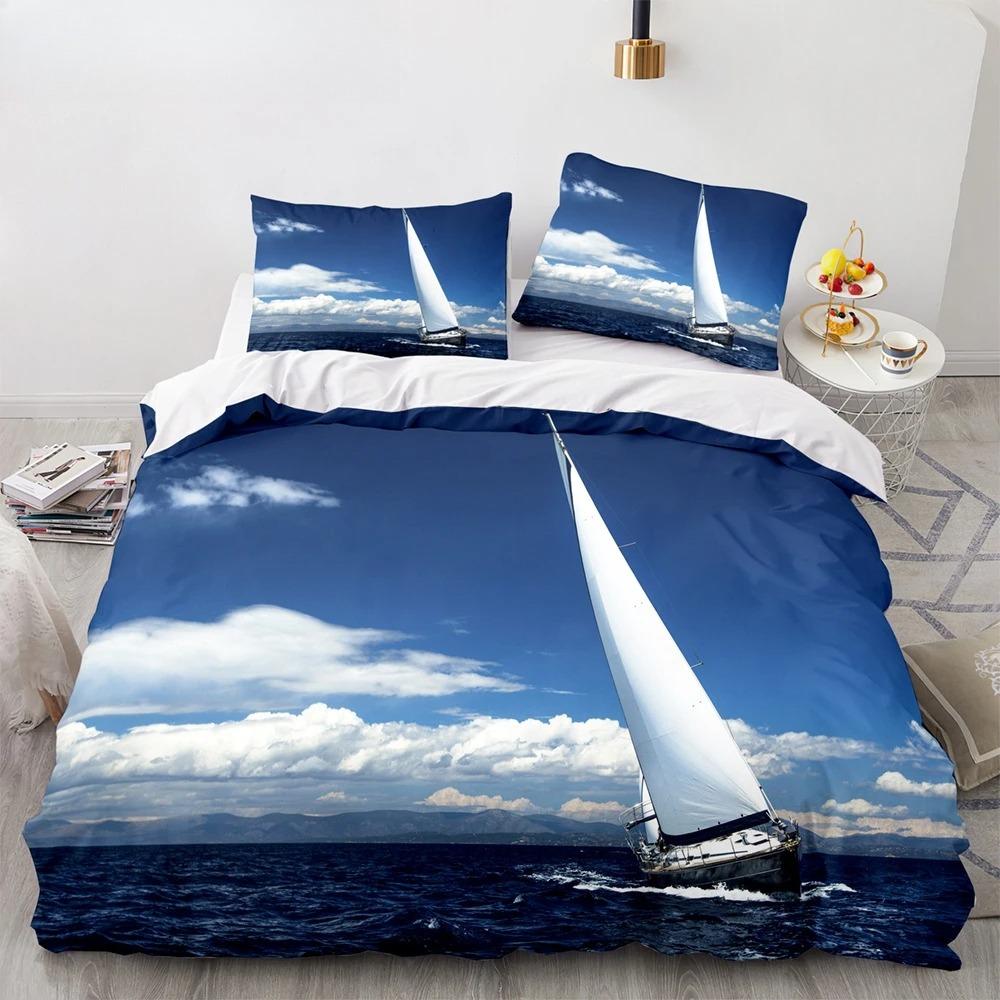 Винтажный пододеяльник с изображением парусника, короля и королевы, комплект постельного белья с изображением океана для подростков и взрослых, с изображением корабля и огня, черный, 2/3 шт., полиэстер, пододеяльник