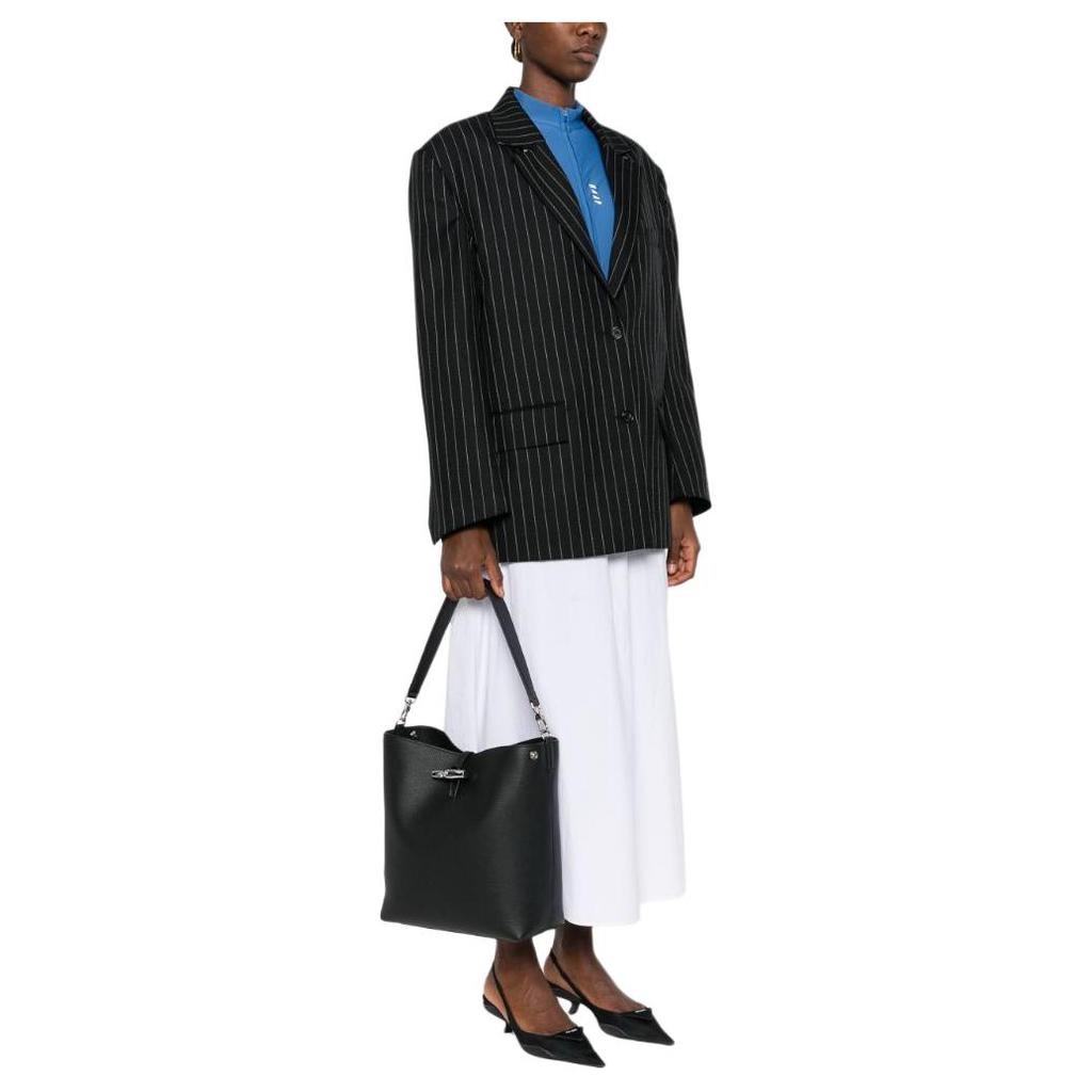 Longchamp Le Roseau Detachable Shoulder Strap Soft Leather Tote Shoulder Bag Medium Women bags Black 10281HFP001