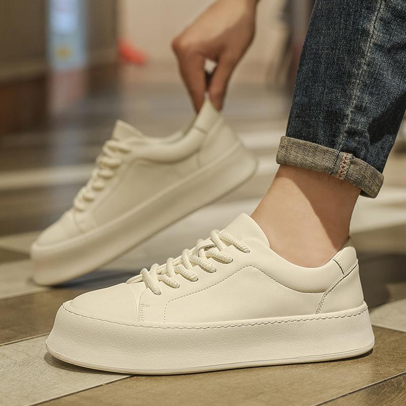 Мужские повседневные кожаные туфли для скейтборда, уличные нескользящие туфли на толстой подошве для ходьбы, легкие дизайнерские лоферы, минималистичные туфли на шнуровке