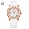 SHENGKE Новые качественные кожаные часы для женщин, японский кварцевый механизм с календарем, движущимся кристаллом на циферблате