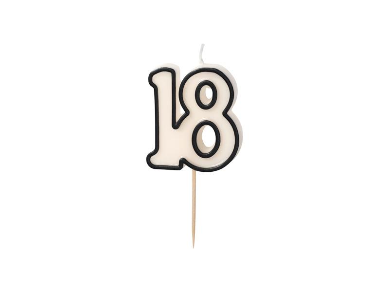 Свеча на День Рождения '18', Восемнадцатилетие, Черно-Белая, 5.5 см
