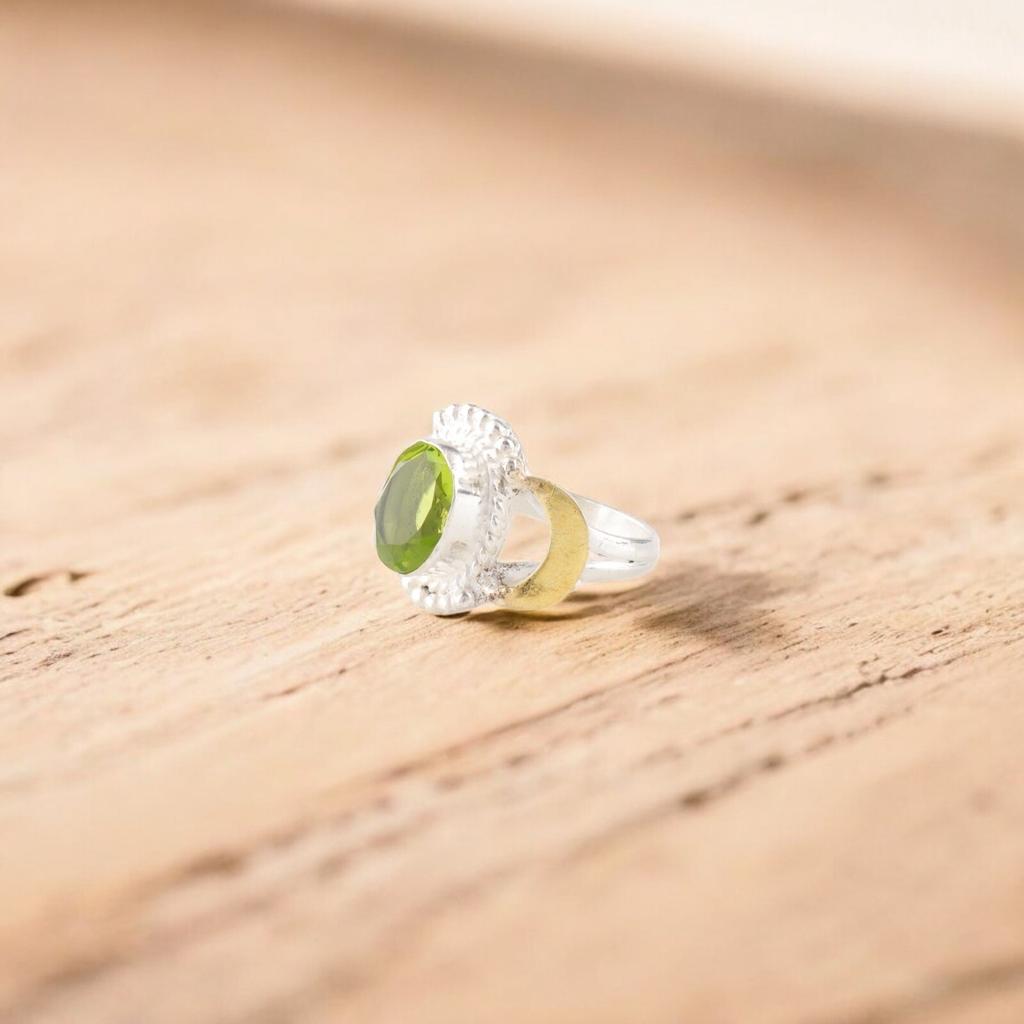 Перидот Драгоценный Камень 925 Стерлинговое Серебро Ювелирные Изделия Кольцо Ручной Работы Подарок для Подруги RR-61-2