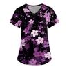 Women's Cute Printed Work Clothes V-neck Double Layer Pockets Basic Short Sleeve Top Pullover Valentines