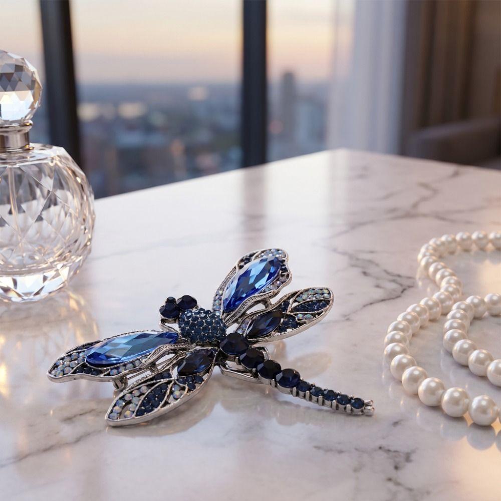 Elegant Rhinestone Brooch Zinc Zinc Alloy Women Brooches Gifts Crystal Dragonfly Badge Pin Blazer