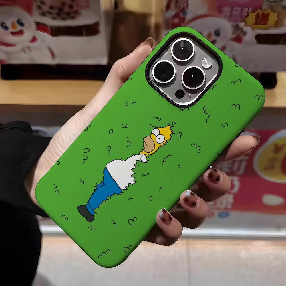Милый Мультяшный Чехол для Телефона The Simpsons Для IPhone 16 15 14 13 12 11 Pro Max Plus Роскошный Пленочный Чехол Двухслойная Задняя Крышка