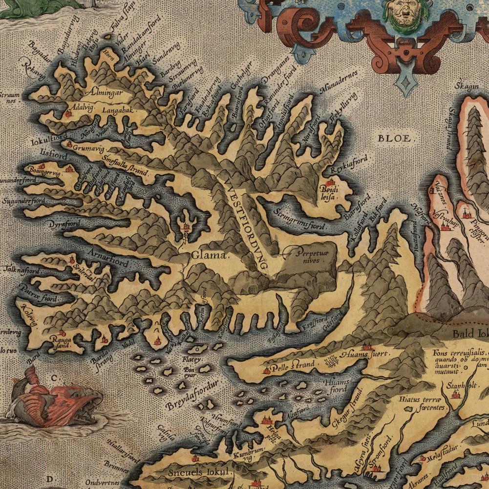Винтажный постер с картой Исландии 1585 года, художественный принт с морскими чудовищами, ретро-скандинавский декор для дома, настенное панно для гостиной и офиса