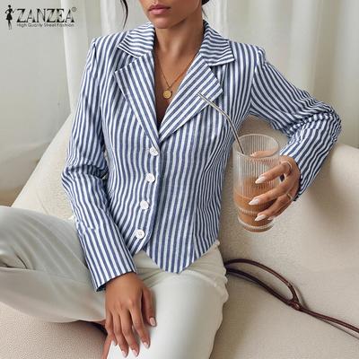 Женский повседневный кардиган-блузка с лацканами и длинными рукавами в полоску