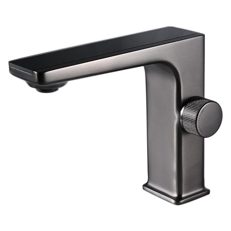 Bagnolux Gun Grey латунный смеситель для раковины для ванной комнаты, смеситель для горячей и холодной воды, одно отверстие, устанавливаемый на бортике, микрогенератор, дисплей температуры