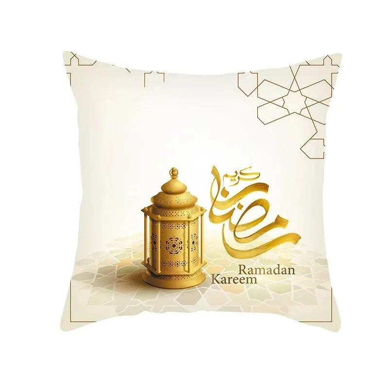 Eid Mubarak Ramadan Golden Moon Print Pillowcase Sofa Cushion Cover Islamic Muslim Home Bedroom Decor