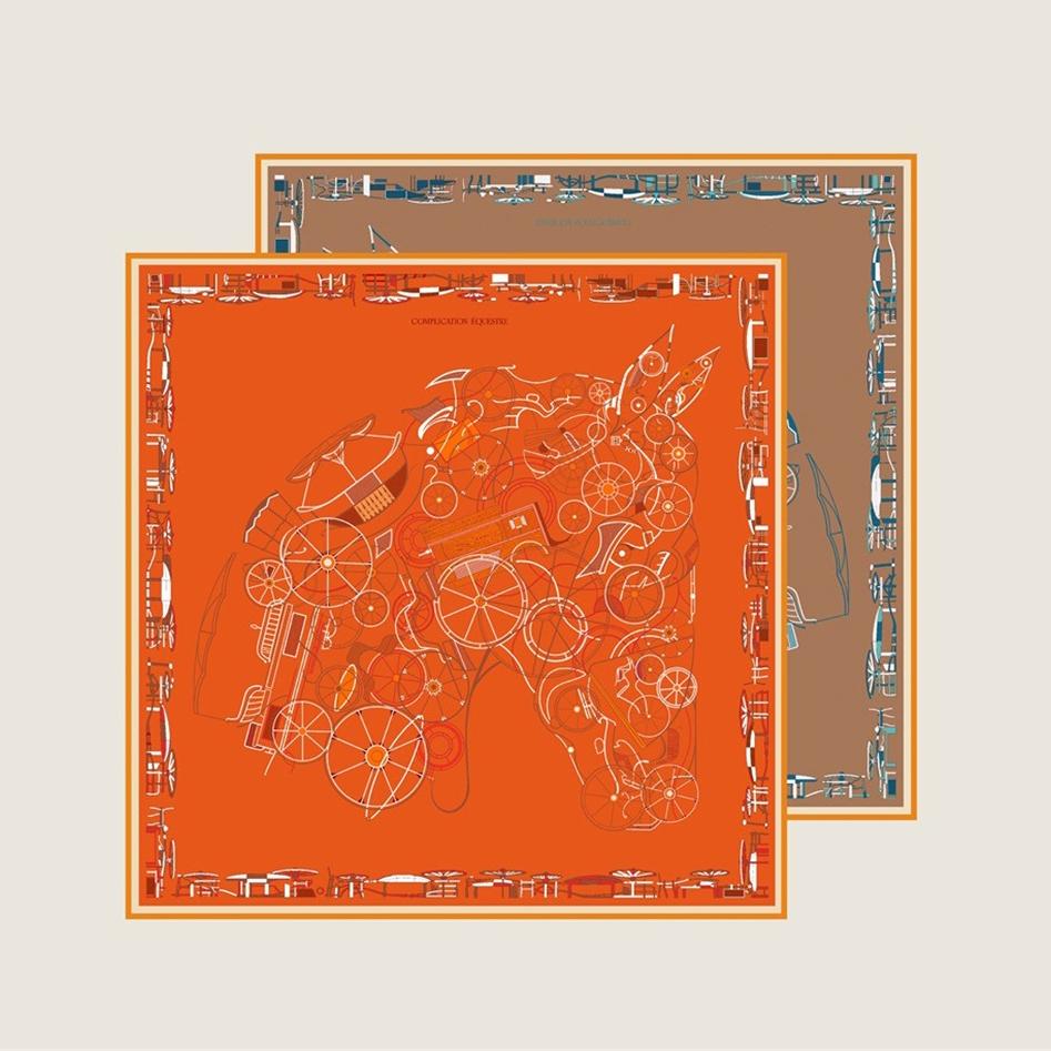 POBING Hand Rolled Twill Silk Scarf Women Horse Head Double Print Square Scarves Wraps Echarpes Foulards Femme Hijab 90CM