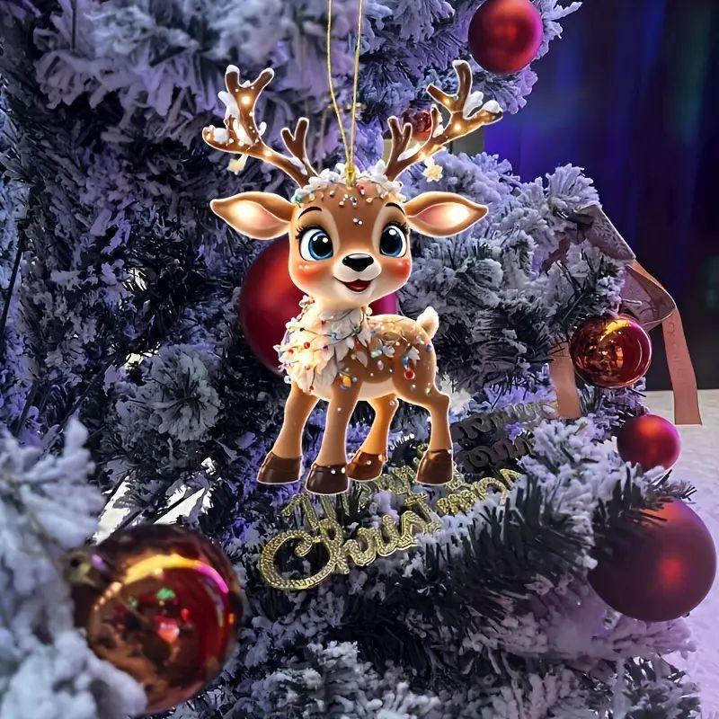 Christmas 2D Flat Acrylic Hanging Pendants Santa Elk Deer Xmas Tree Drop Ornaments Merry Christmas Decor Happy New Year 2026
