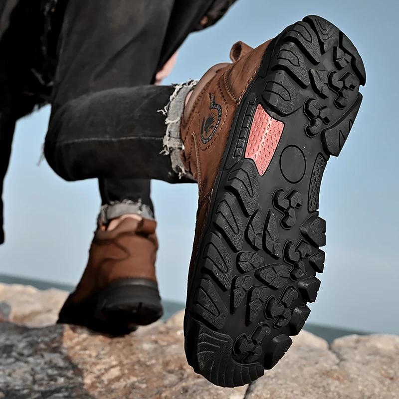 Модные походные мужские ботинки, новые кожаные походные ботинки для мужчин, нескользящие повседневные ботинки в стиле ретро, зимние теплые удобные кожаные мужские ботинки