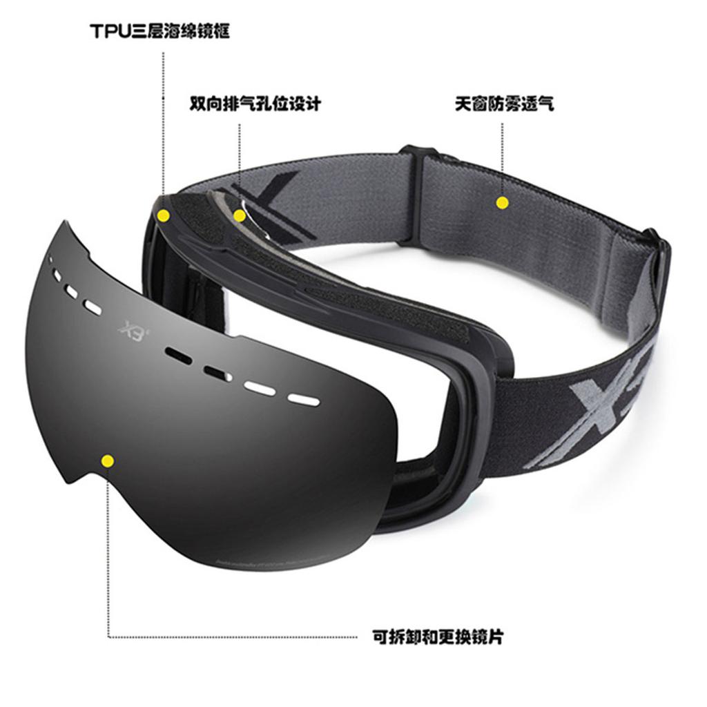 Large-sphere ski goggles for men and women, suitable for single and double boards, with myopia correction, double-layer anti-fog, windproof, and can