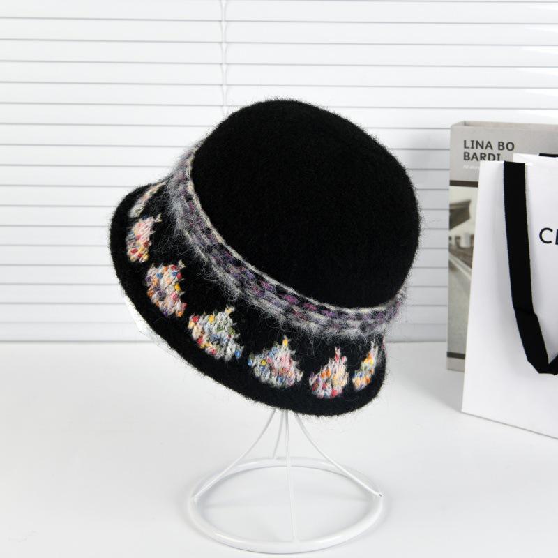 Вязаная женская шляпа-ведро из жаккардовой шерсти с узором Fair Isle 'Лепестки' - Повседневная облегающая модель для осени и зимы