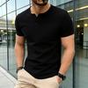 Men's Summer Solid Color Hip Hop V Neck T-Shirt Casual Henry Button Short Sleeve Fashion Streetwear Basic Top Tees