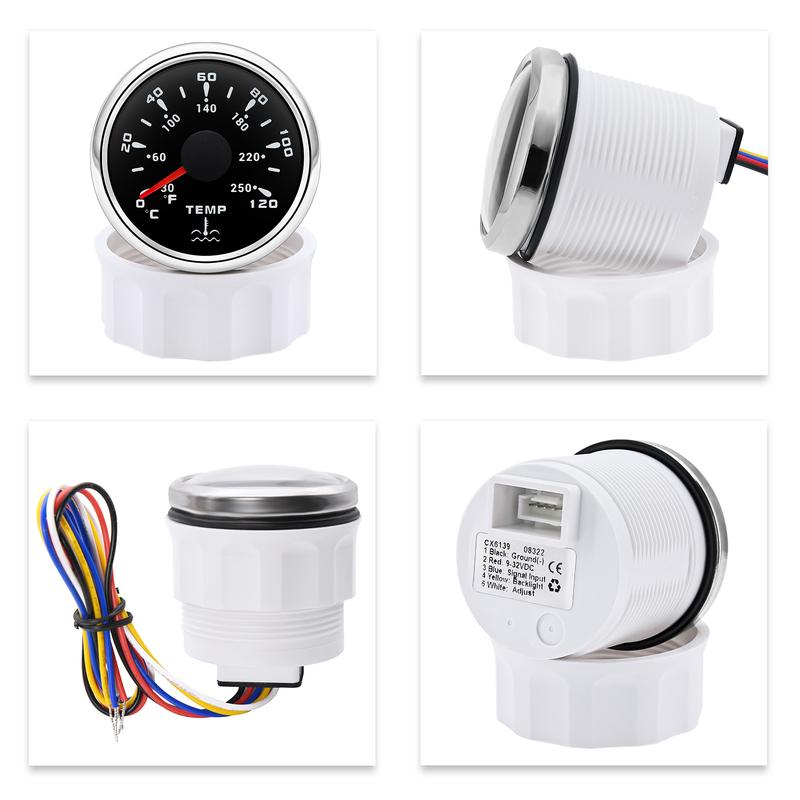 ZMFJH 7 Color Light 52MM Water Temperature Gauge with Alarm Water Temp Sensor 1/8NPT,3/8NPT,M14X1.5,M16X1.5 for Car Boat Yacht