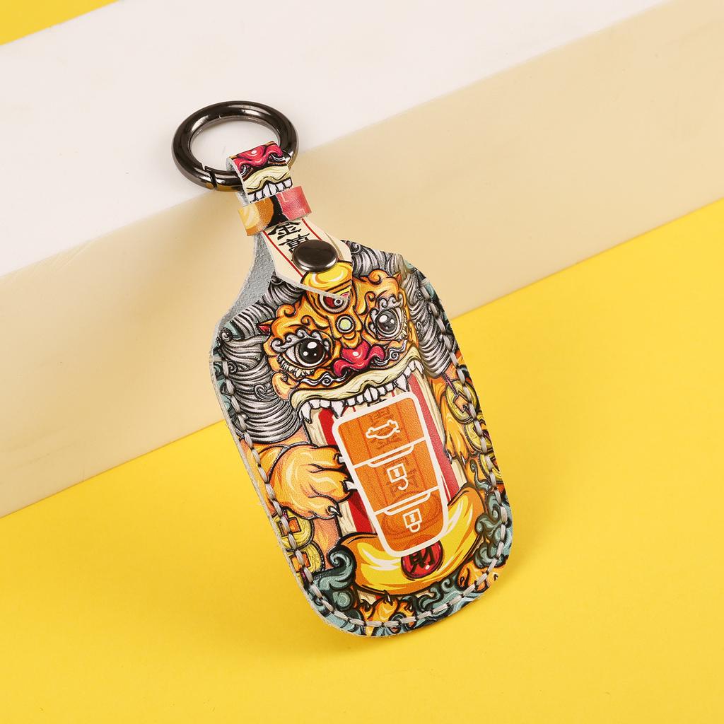 Ключница подходит для кастомизации подарков Toyota, персонализированная креативная кожа ручной работы, чехол для ключей автомобиля Guochao.