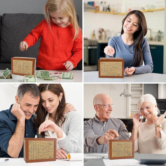 Wooden Money Box with Counter Marker Pen Target Number Sticker Vintage Piggy