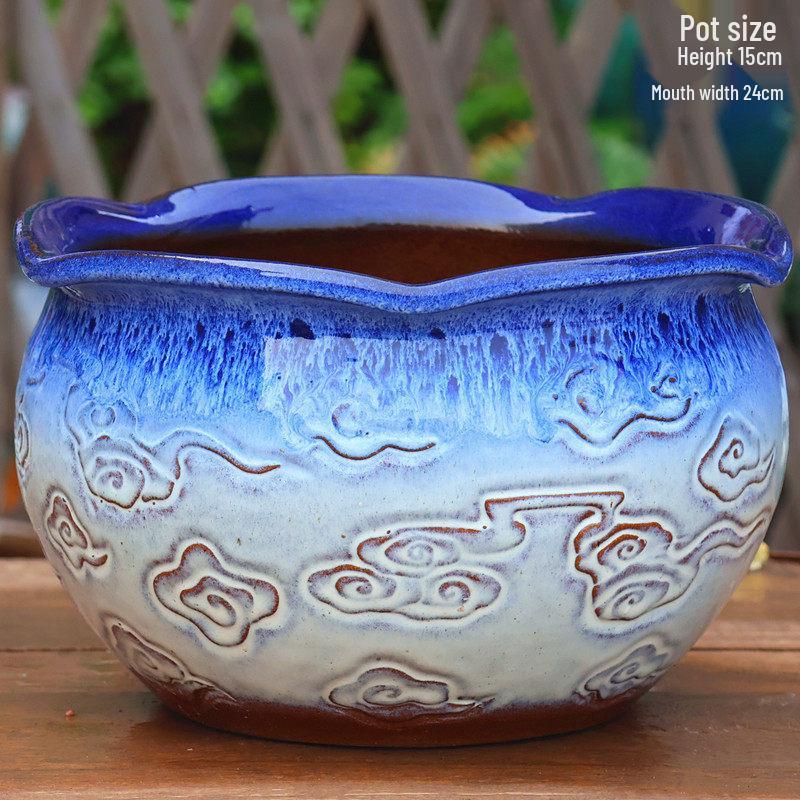 Large Coarse Pottery Green Planter: Ceramic Flower Pot for Succulents, Orchids, and Plants