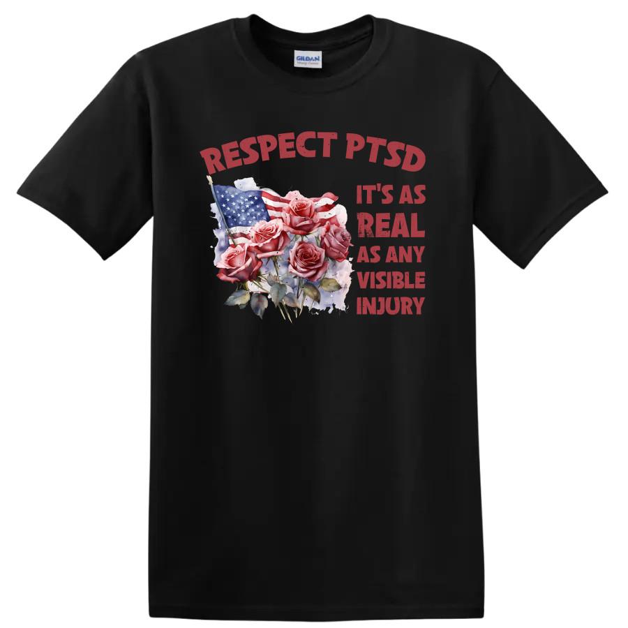 Respect PTSD Awareness Roses American Flag T Shirt Support Military Tee