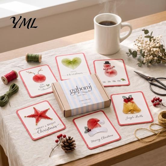 Winter Holiday Creative Projects Merry Christmas DIY Card Kit, Embroidery Stitching Greeting Handmade Crafts Set with Tree Design, Beginner-Friendly