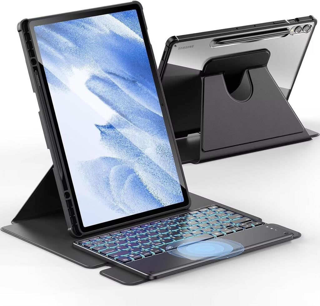 Совместимо с Samsung Tab S10 Ultra: Защитный чехол с Bluetooth-клавиатурой, вращающийся на 360°.