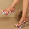 Sparkling Flower Heel 10CM Wedge Sandals Women's Crystal Bottom Flip Flops Night Club Dance