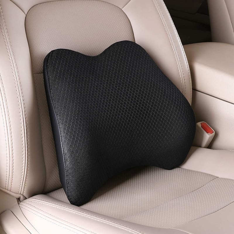 Memory Foam Lumbar Support Pillow For Car - Lower Back Support Cushion For Driving, Back Pain Relief For Car Seat, Office Chair, Wheelchair (Gray)