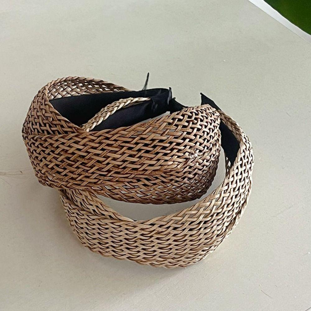 Hollow Wide Edge Hairband Hair Band Bohemian Style Hair Hoop Sweet Straw Weave Headband Kids