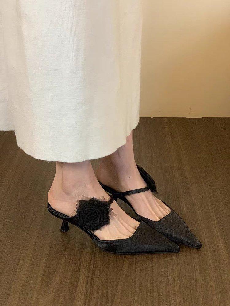 Туфли-полушлепанцы на высоком каблуке в новом китайском стиле с цветочной сумкой на носке, женская обувь 2025, новая весна-лето, для улицы, женская обувь больших размеров