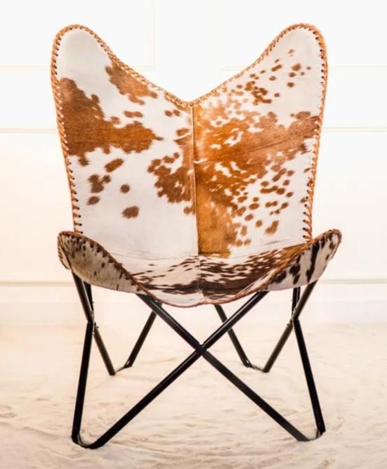 Vintage Handmade Cowhide Hair Leather Folding Butterfly Accent Chair with Iron Frame