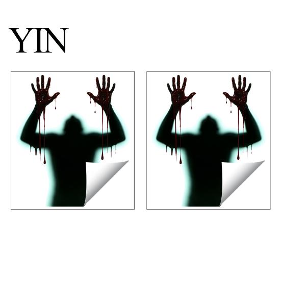 Horror Party Supplies Halloween Blood Hand Zombie Silhouette Static Window Cling, Scary Ghost Shadow Black Decorations Glass Decal, PVC Reusable