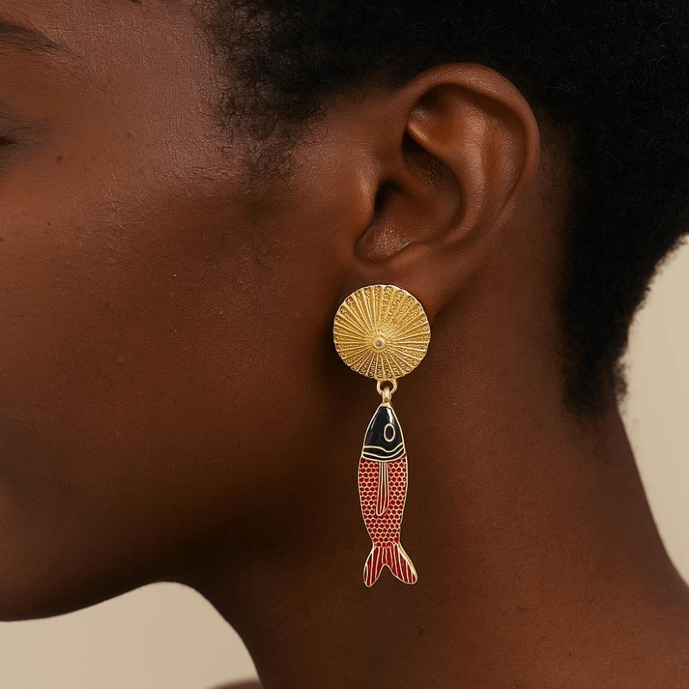 Korean Style Bohemian Dangle Earring Metal Animals Earrings Retro Fish Pendant Earrings  Beach