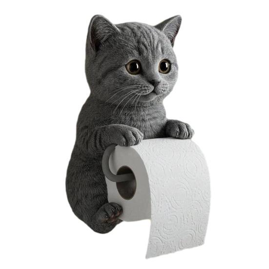 Cat Toilet Paper Holder Wall-Mounted Toilet Roll Holder Bathroom Kitchen Loo Roll Organizer for Cat Lovers Housewarming Gift