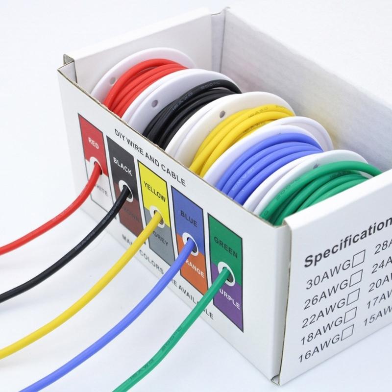 5 Spools Electrical Tinned Copper Wire Flexible Silicone Cable Suitable for Batteries and Electrical Connection